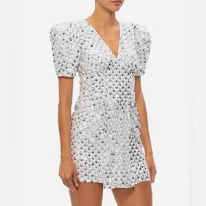 NWT Rotate Birger‎ Christensen Silver Sequin Mini Dress sz 38 (6 US)
